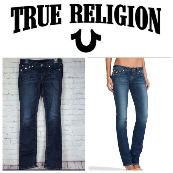 True Religion Women's Billie Straight Jean with Flap Mid-Rise Dark Blue Denim 27 - Picture 4 of 11